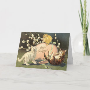 Cat Kitten Easter Coloured Painted Egg Chick Holiday Card
