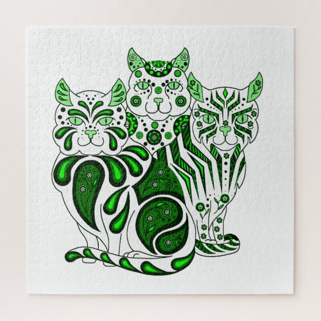 Cat/Kitten folk art cat design Patches/Stripes Jigsaw Puzzle (Vertical)