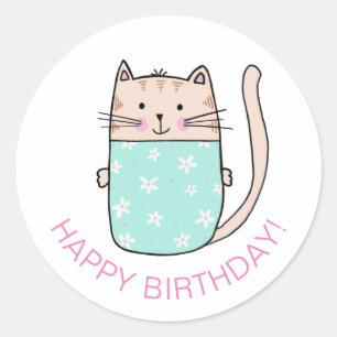 Cat Kitten Happy Birthday Classic Round Sticker