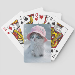 Cat Kitten in Bubble Bath Pink Hat Cute Playing Cards