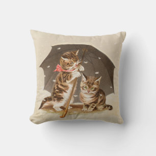 Cat Kitten kitty antique vintage pretty cute  Cushion
