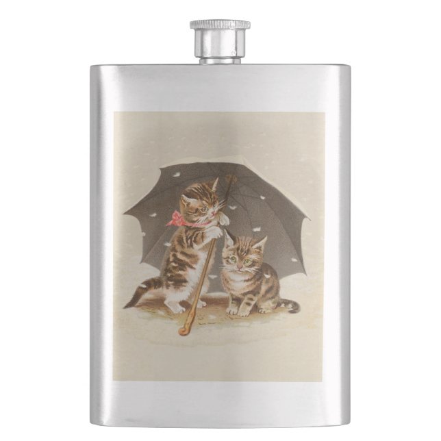 Cat Kitten kitty antique vintage pretty cute  Hip Flask (Front)