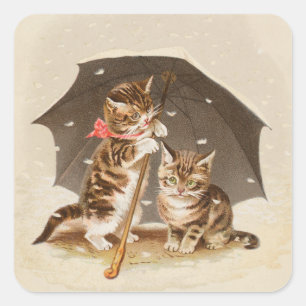 Cat Kitten kitty antique vintage pretty cute  Square Sticker