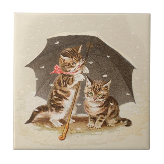 Cat Kitten kitty antique vintage pretty cute  Tile (Front)