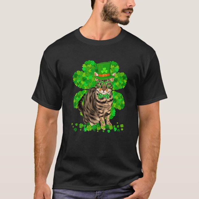 Cat Kitten Kitty St. Patrick's Day Cute Shamrock T-Shirt (Front)