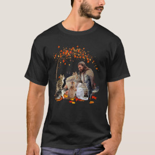 Cat Kitten Leaves Fall Autumn Jesus T-Shirt