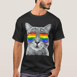 Cat Kitten Lgbt Pride Purride Ally Rainbow Sungla T-Shirt