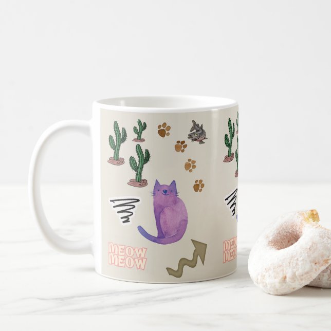 Cat Kitten Meow Animals Mug (With Donut)