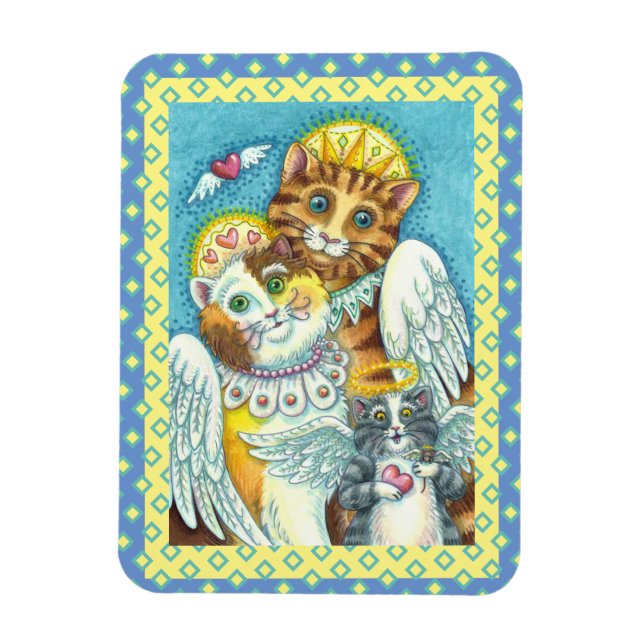 CAT, KITTEN & MOUSE ANGELS IN HEAVEN, HALO & WINGS MAGNET (Vertical)