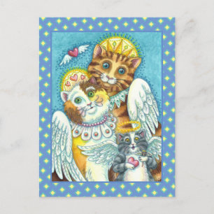 CAT, KITTEN & MOUSE ANGELS IN HEAVEN, HALO & WINGS POSTCARD