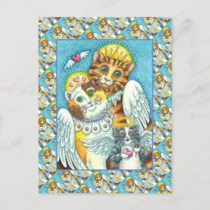 CAT, KITTEN & MOUSE ANGELS IN HEAVEN, HALO & WINGS POSTCARD