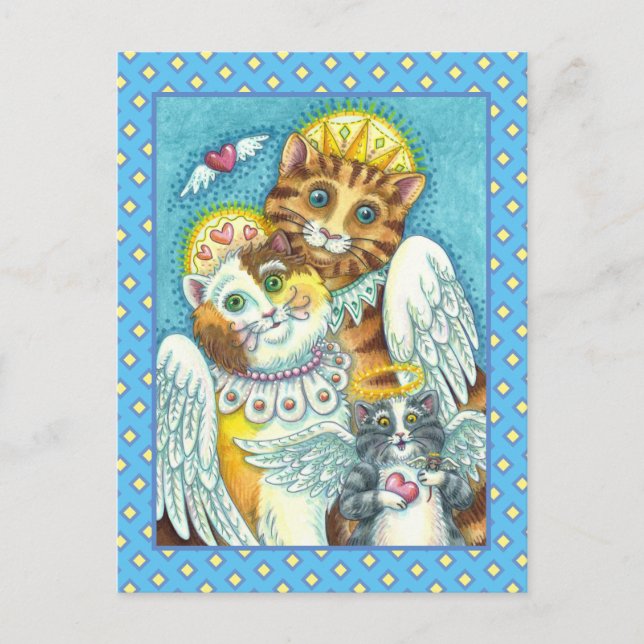 CAT, KITTEN & MOUSE ANGELS IN HEAVEN, HALO & WINGS POSTCARD (Front)