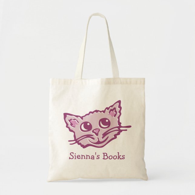 Cat kitten pink hued library book bag (Front)