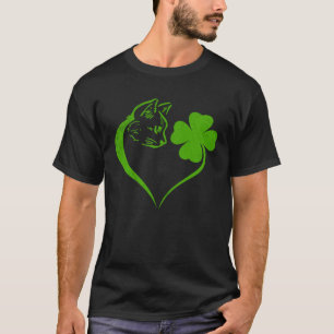 Cat Kitten St Patricks Day Shamrock Irish Heart T-Shirt