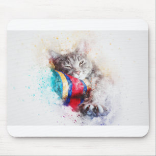 Cat Kitty Animal Art Abstract Watercolor Vintage Mouse Mat