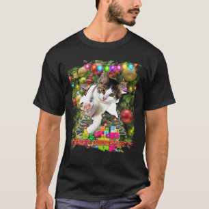 Cat Kitty Cracked Wall Christmas Xmas Funny T-Shirt