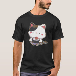 Cat Kitty Eating Japanese Sushi Maki Chopsticks T-Shirt