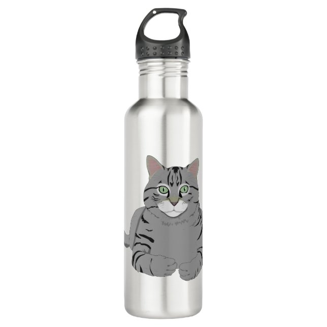 Cat Kitty Gray Tiger Tabby Pet Animal Domestic 710 Ml Water Bottle (Front)
