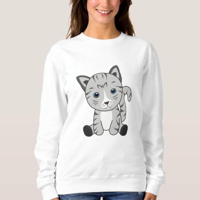 Cat Kitty Grey Fur Nose Cute Animals Sweatshirt (Front)