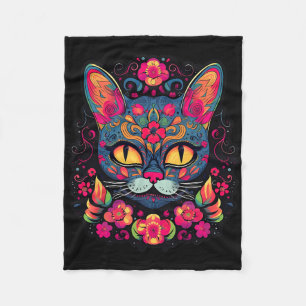 Cat Kitty Kitten Paws Sugar Skull Calavera Hallowe Fleece Blanket