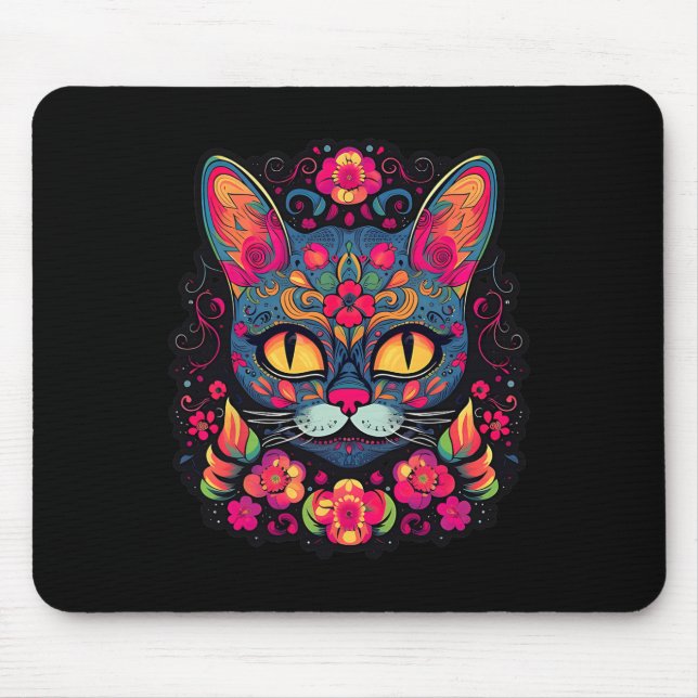 Cat Kitty Kitten Paws Sugar Skull Calavera Hallowe Mouse Mat (Front)