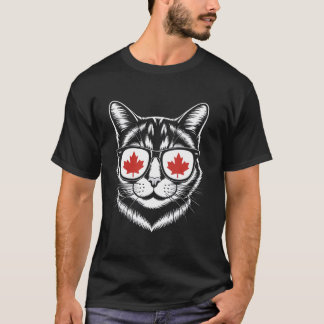 Cat Kitty Meow Sunglasses Canadian Flag Funny Cana T-Shirt