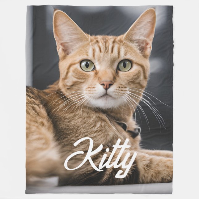 Cat Kitty Personalised Pet Photo Customised Gift Fleece Blanket (Front)
