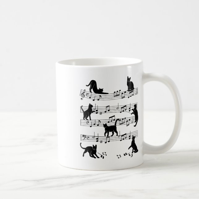 Cat Kitty Playing Music Clef Piano Musician Art  Coffee Mug (Right)