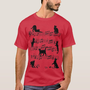Cat Kitty Playing Music Clef Piano Musician Art    T-Shirt