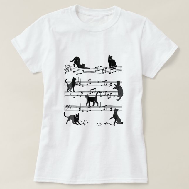 Cat Kitty Playing Music Clef Piano Musician Art  T-Shirt (Design Front)