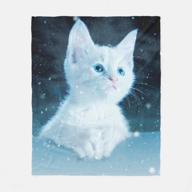 Cat kitty snow art animal nature fleece blanket (Front)