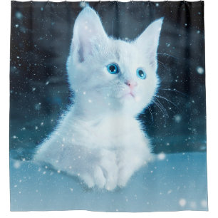 Cat kitty snow art animal nature shower curtain