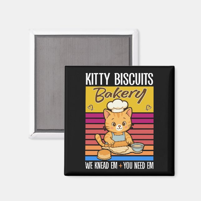 Cat Kneading Baker Kitty Biscuits We Knead Em You Magnet (Front/Back)