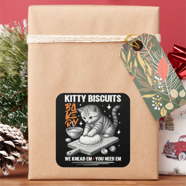 Cat Kneading Baker Kitty Biscuits We Knead Em You Square Sticker (Holiday)
