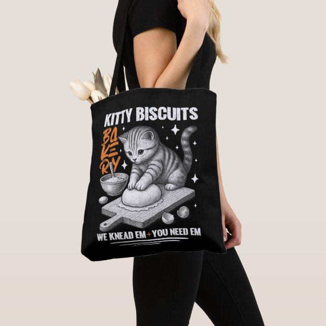 Cat Kneading Baker Kitty Biscuits We Knead Em You Tote Bag (Close Up)