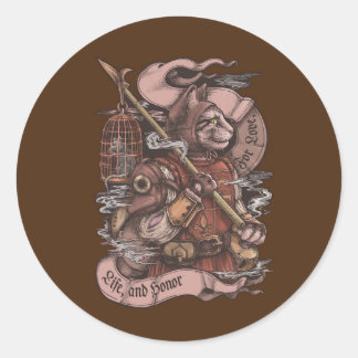 Cat Knight vintage print Classic Round Sticker