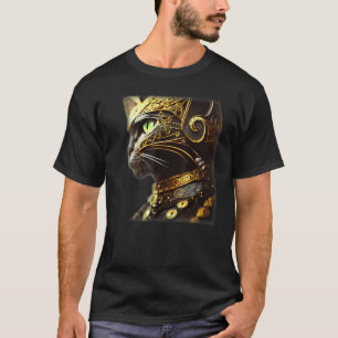 Cat Knight Wearing Gold Filigree Armor Black T-Shirt