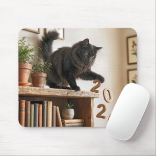 Cat Knocking Off 2026 Year from Bookcase Mouse Mat