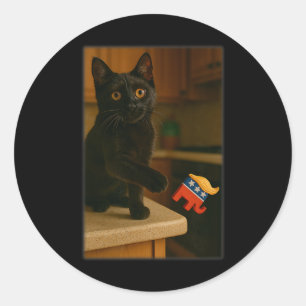 Cat Knocking Trump Off Counter Table Ledge Funny  Classic Round Sticker
