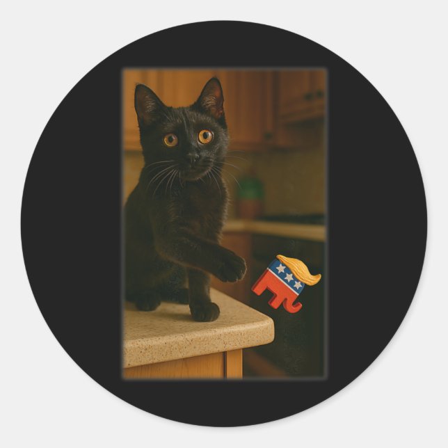 Cat Knocking Trump Off Counter Table Ledge Funny  Classic Round Sticker (Front)