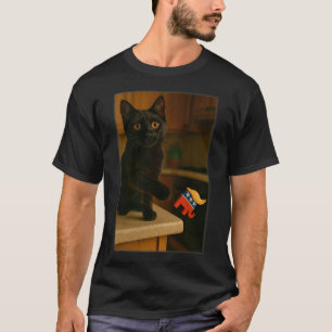 Cat Knocking Trump Off Counter Table Ledge Funny  T-Shirt