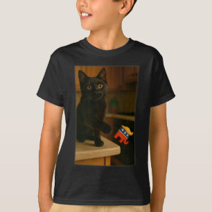 Cat Knocking Trump Off Counter Table Ledge Funny T-Shirt