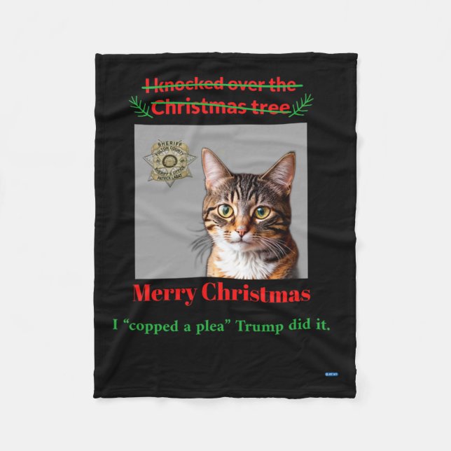 Cat Knocks Over The Christmas Tree  Fleece Blanket (Front)