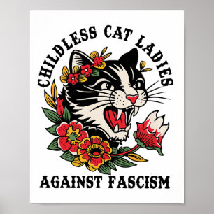 Cat Ladies Against Fascism Feminist  Poster