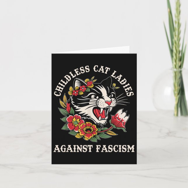 Cat Ladies Against Fascism Funny Cat Feminist 2  Card (Front)