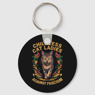 Cat Ladies Against Fascism Funny Cat Feminist Key Ring