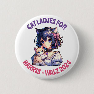 Cat Ladies for Harris and Walz Political Humour 6 Cm Round Badge