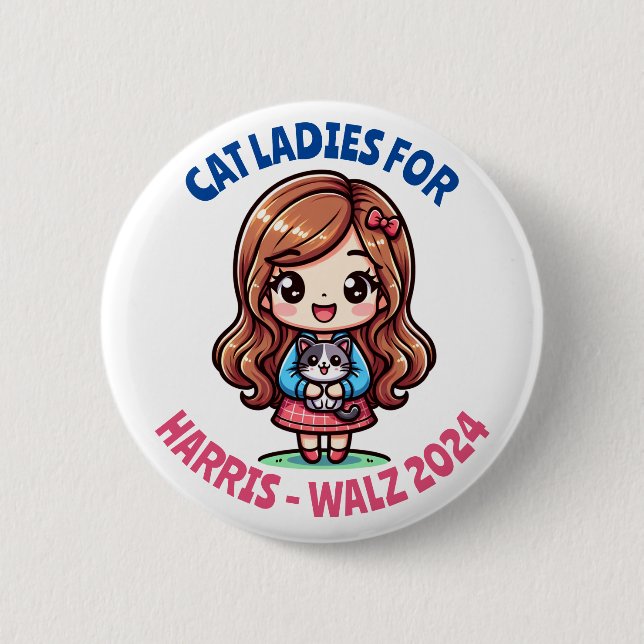 Cat Ladies for Harris and Walz Political Humour 6 Cm Round Badge (Front)