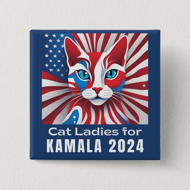Cat Ladies for Kamala 2024 Democrat 15 Cm Square Badge (Front)
