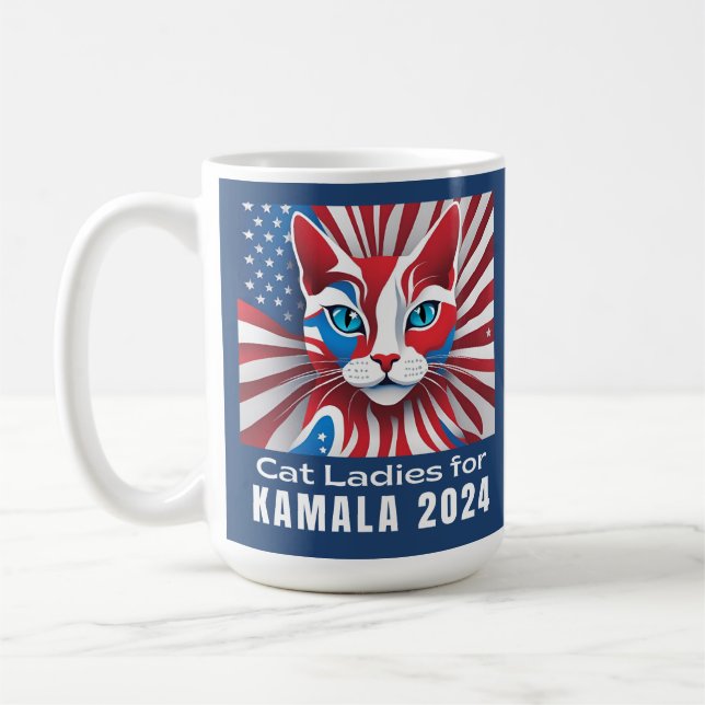 Cat Ladies for Kamala 2024 Democrat Coffee Mug (Left)